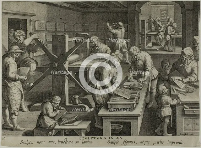 The Invention of Copper Engraving, c. 1591. Creator: Theodoor Galle.