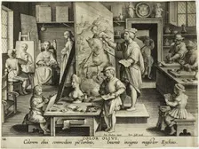 The Invention of Oil Painting, c. 1591. Creator: Theodoor Galle