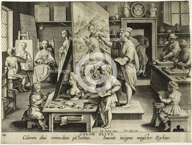The Invention of Oil Painting, c. 1591. Creator: Theodoor Galle.