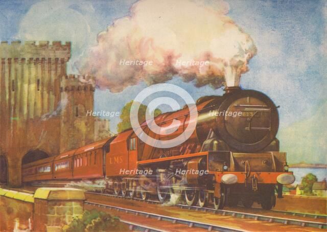 'The Irish Mail, L.M.S., passing over Conway Bridge', 1940. Artist: Unknown.