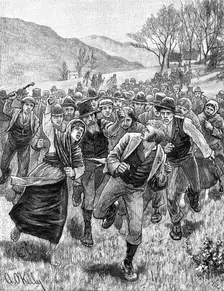 The Irish Land League Agitation: attack on a process server, 1881. Creator: W. Q.