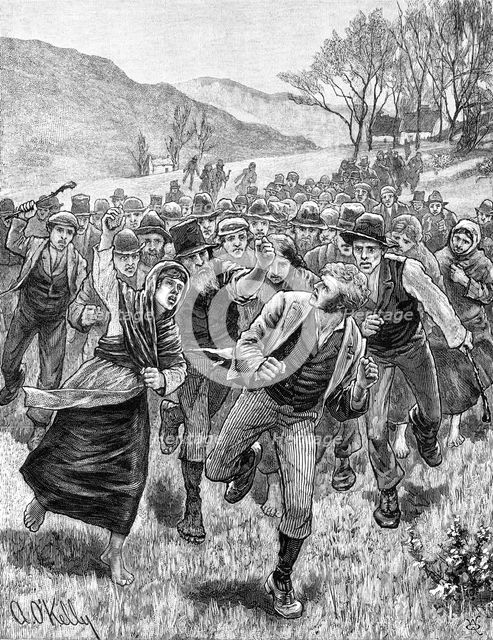 The Irish Land League Agitation: attack on a process server, 1881. Creator: W. Q..