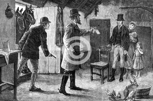 The Irish Land League Agitation: Mr. Walter Burke serving writs on his tenants, 1881. Creator: Unknown.