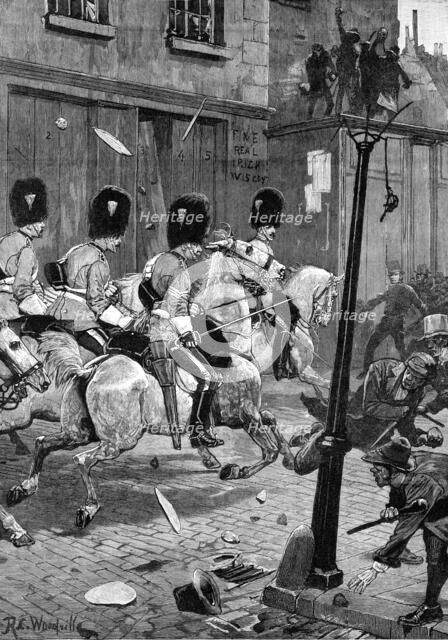 The Irish Land League Agitation: Scots Greys charging the mob at Limerick, 1881. Creator: William James Palmer.