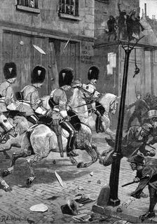 The Irish Land League Agitation: Scots Greys charging the mob at Limerick, 1881. Creator: William James Palmer