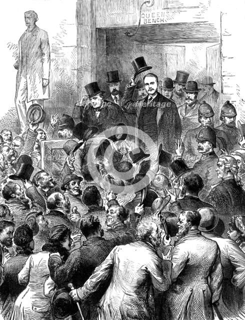 The Irish Land League Trials in Dublin; the traversers leaving the court, 1881. Creator: Unknown.