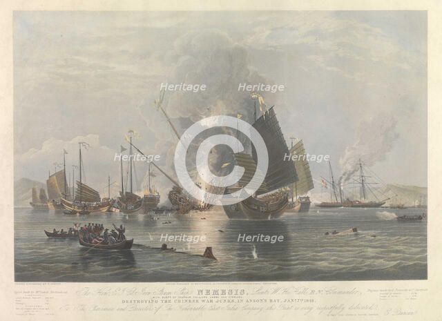 The iron steam ship "Nemesis" destroying the Chinese War Junks in Anson's Bay, 7 January 1841, 1843. Creator: Duncan; Edward (1803-1882).