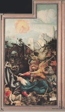 The Isenheim Altarpiece. Right wing: The Temptation of Saint Anthony. Artist: Grünewald, Matthias (ca 1470-1528)