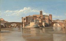The Island and Bridge of San Bartolomeo, Rome, 1825/1828. Creator: Jean-Baptiste-Camille Corot
