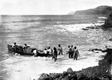 The Island of Montserrat (West Indies) - coast of Montserrat - boat taking lime juice to ship, 1895. Creator: Unknown