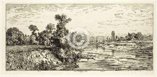 The Isle of Aligre, with Two Boats, 1844. Creator: Charles Emile Jacque.