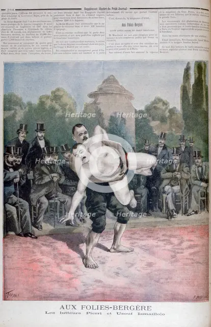 The Ismaillolo brothers wrestling, The Folies Bergère, 1895. Creator: F Meaulle.