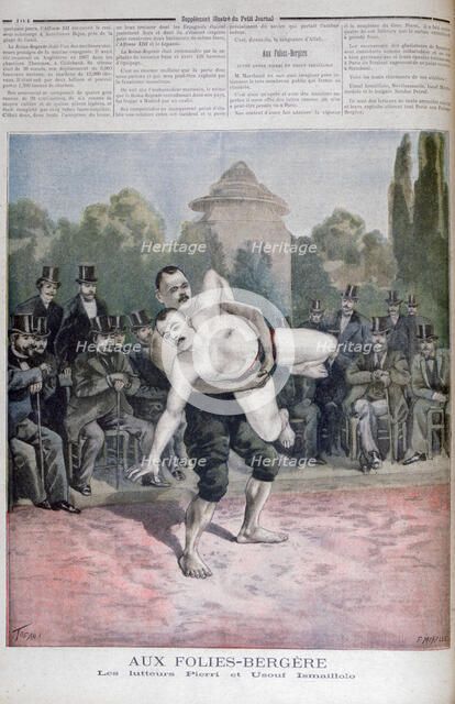 The Ismaillolo brothers wrestling, The Folies Bergère, 1895. Creator: F Meaulle.