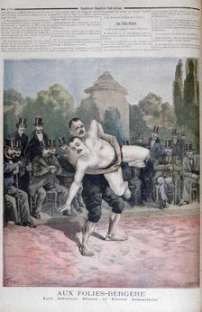 The Ismaillolo brothers wrestling, The Folies Bergère, 1895. Creator: F Meaulle