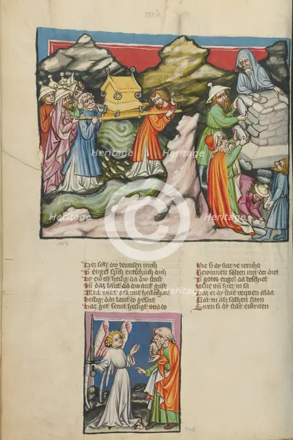 The Israelites with the Ark of the Covenant in the River Jordan: The Erection of..., about 1400-10. Creator: Unknown.