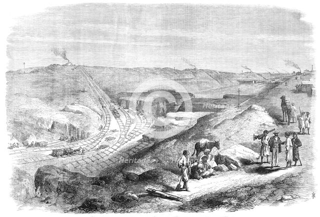 The Isthmus of Suez Maritime Canal: the cutting near Chalouf, 1869. Creator: Unknown.