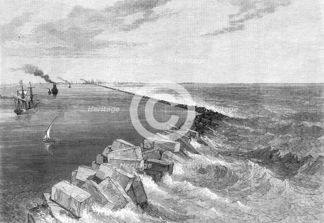 The Isthmus of Suez Maritime Canal: breakwater at Port Said, and Mediterranean entrance..., 1869. Creator: Unknown.