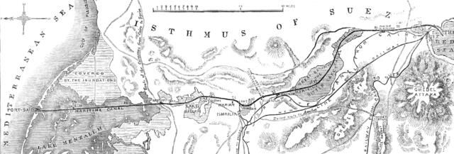 The Isthmus of Suez Maritime Canal: plan of the canal, with the small fresh-water canal, 1869. Creator: Unknown.
