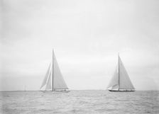 The J-Class yachts Shamrock V and Britannia 1934. Creator: Kirk & Sons of Cowes