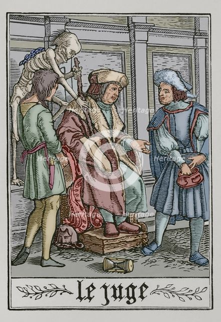 The Judge is visited by Death, 1538, (1877).  Creator: Unknown.