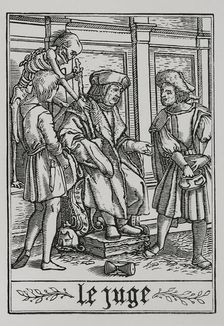 The Judge is visited by Death from "The Dance of Death", 1538, (1877). Creator: Unknown