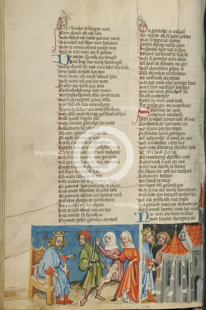 The Judgment of Solomon: The Building of Solomon's Temple; Weltchronik, about 1400-1410. Creator: Unknown.
