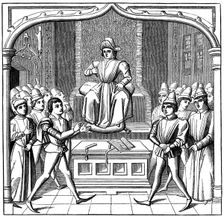 The Judicial Duel, the plaintiff opening his case before the judge, 15th century (1849)
