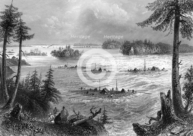 The junction of the Ottawa and St Lawrence rivers, Canada, 1842.Artist: John Cousen