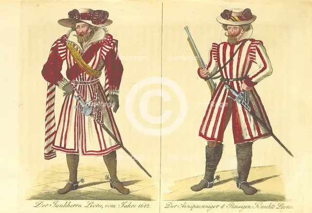 The Junkherrn's livery from 1612; the Ainspaenniger & Raisigen Servants' livery, (1860).  Creator: Unknown.