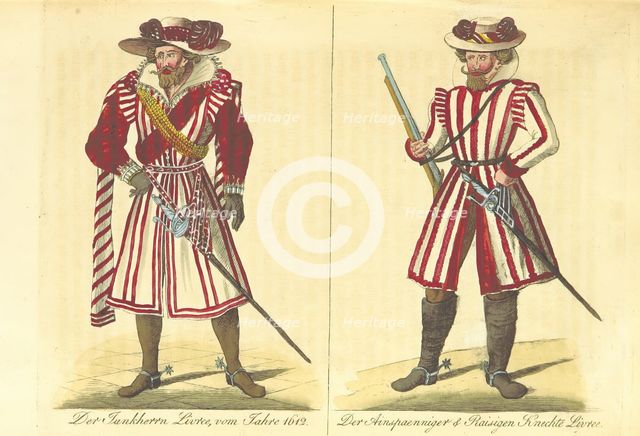 The Junkherrn's livery from 1612; the Ainspaenniger & Raisigen Servants' livery, (1860).  Creator: Unknown.