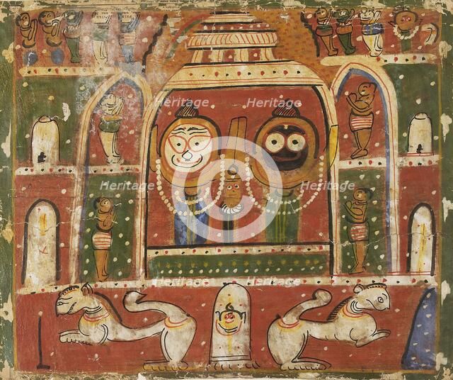 The Jagannatha Trio in the shrine at Puri, 1931 or 1932. Artist: Unknown.
