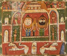 The Jagannatha Trio in the shrine at Puri, 1931 or 1932