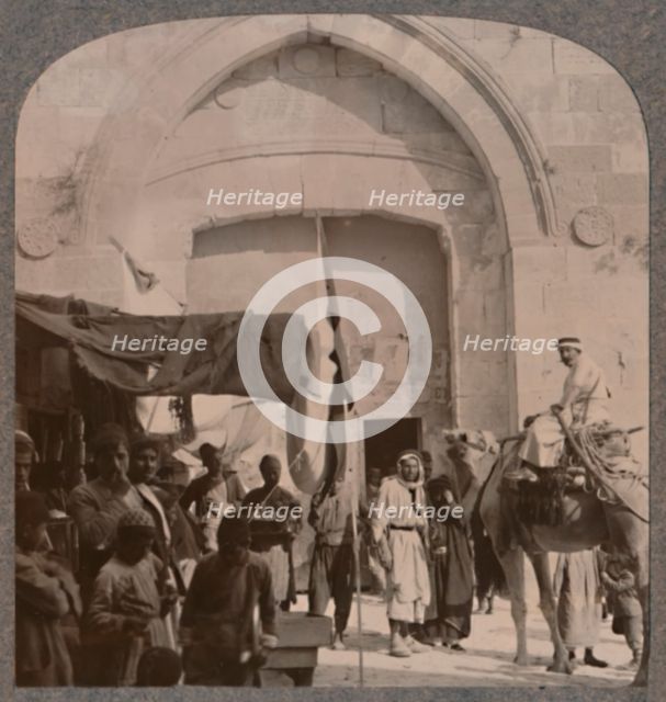 'The Jaffa Gate closed, showing Needle's Eye, Jerusalem', c1900. Artist: Unknown.