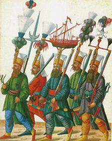 The Janissaries. From the Codex Vindobonensis 8626, fol 13, ca 1590
