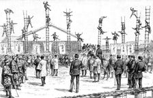 'The Japanese Fire Brigade; Japanese Firemen at their Exercise 1891 . Creator: Unknown