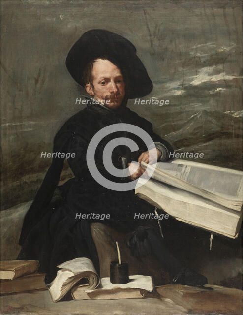 The Jester with books, c. 1640. Creator: Velàzquez, Diego (1599-1660).