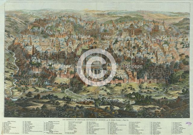 The Jerusalem Map (Vue générale de Jérusalem historique et moderne), ca 1862. Artist: Eltzner, Adolf (1816-1891)