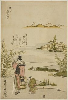 The Jewel River of Bush Clovers in Omi Province (Omi Hagi no Tamagawa), from an..., c. 1785. Creator: Rekisentei Eiri