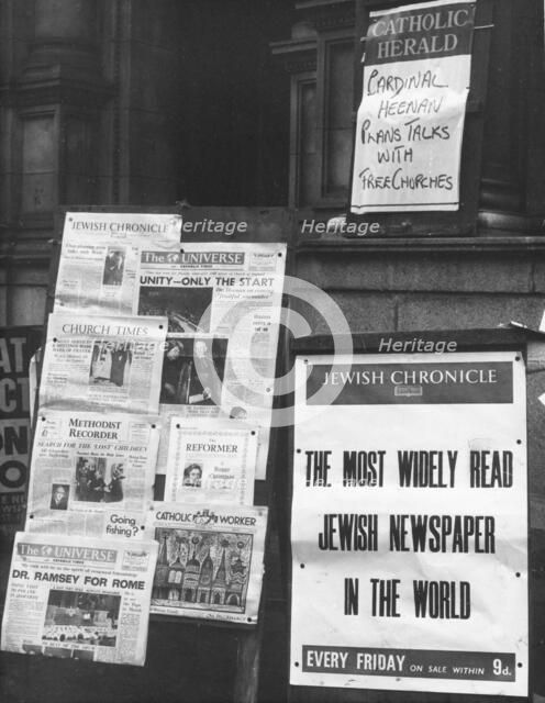 The Jewish Chronicle on sale outside Westminster Cathedral, London, 1966. Artist: EH Emanuel
