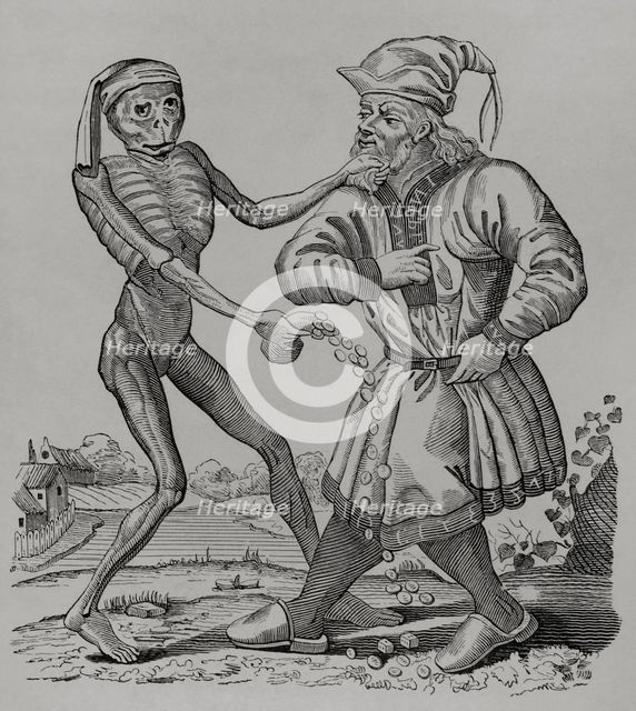 The Jew and Death, episode from the Dance of Death, 1641, (1877).  Creator: Unknown.