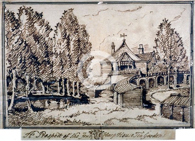 The Jew's Harp Public House tea gardens near the top of Portland Place, Marylebone, London, c1800. Artist: Anon