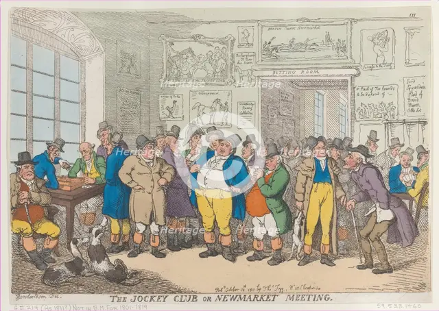 The Jockey Club or Newmarket Meeting, October 10, 1811., October 10, 1811. Creator: Thomas Rowlandson.