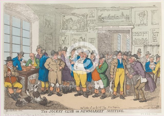 The Jockey Club or Newmarket Meeting, October 10, 1811., October 10, 1811. Creator: Thomas Rowlandson.