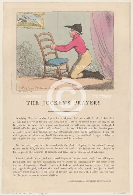 The Jockey's Prayer!!, August 10, 1801., August 10, 1801. Creator: Thomas Rowlandson.