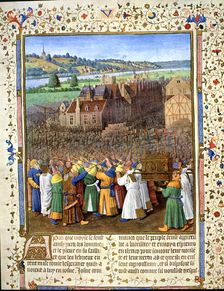 The Joshua prophet with the Holy Ark of the conquest of Jericho, miniature in Antiquites judaiqu…