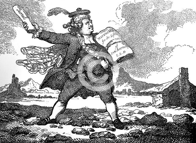 'The Journalist with a view of Auchinleck or The Land of Stones', c 1786.Artist: Thomas Rowlandson