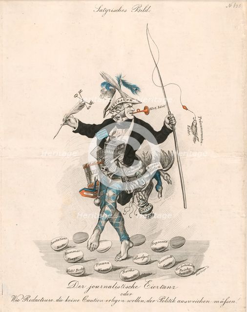 The journalistic egg dance, c. 1840.