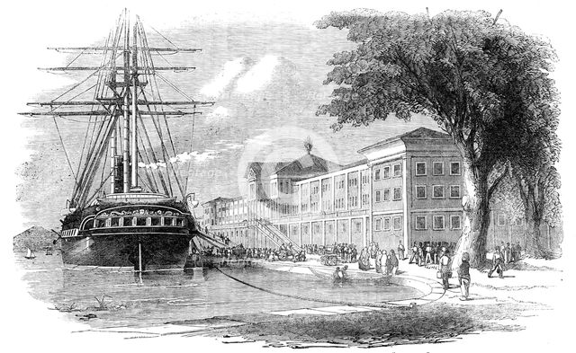 The Kuleieh Barracks, Constantinople - the Royal Artillery disembarking from "The Jason", 1854. Creator: Unknown.