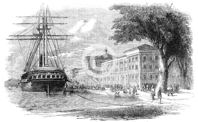 The Kuleieh Barracks, Constantinople - the Royal Artillery disembarking from "The Jason", 1854. Creator: Unknown.