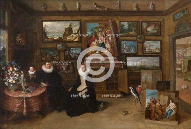The Kunstkammer with a married couple and their son, First third of 17th cen.. Artist: Francken, Frans, the Younger (1581-1642)